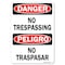 Signmission Safety Sign, OSHA Danger, 10" Height, 14" Width, No Trespassing Bilingual, Landscape OS-DS-D-1014-L-19453 - alternate 1